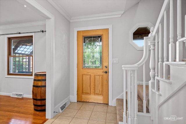 6382 Twin Oaks Ln, Lisle, IL 60532 - foyer with stairs, ornamental molding, and light tile patterned flooring