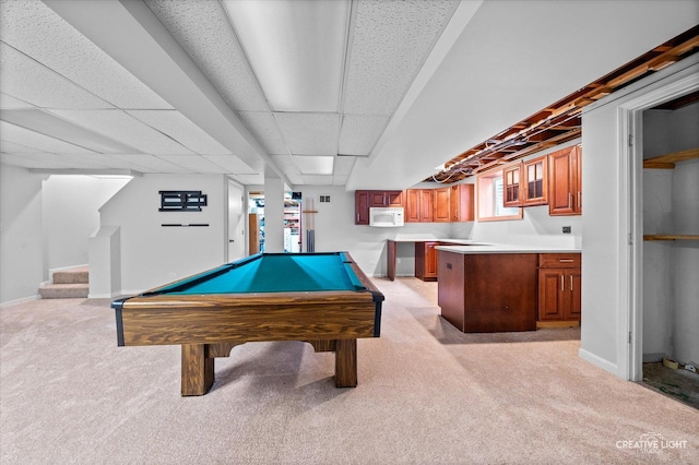 6382 Twin Oaks Ln, Lisle, IL 60532 - recreation room with light carpet, pool table, and a drop ceiling