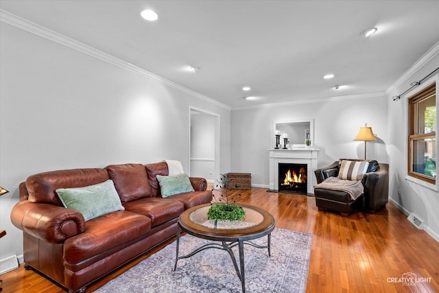 6382 Twin Oaks Ln, Lisle, IL 60532 - living area featuring a fireplace, hardwood / wood-style floors, crown molding, and recessed lighting