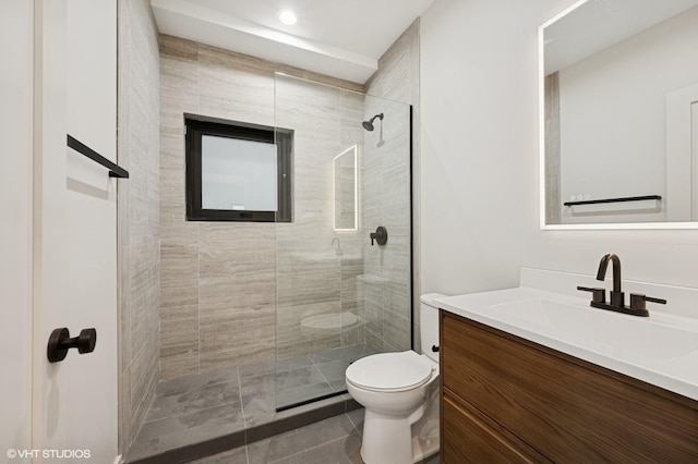 220 S Oakley Blvd, Chicago, IL 60612 - full bathroom featuring toilet, vanity, a tile shower, tile patterned floors, and recessed lighting