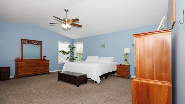 302 Gambel Ct, Normal, IL 61761 - carpeted bedroom featuring vaulted ceiling, baseboards, and ceiling fan