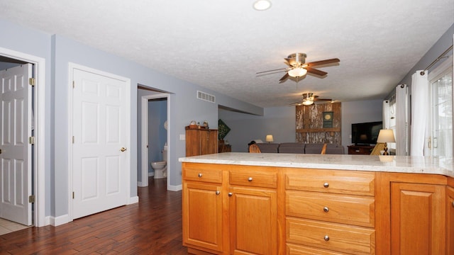 302 Gambel Ct, Normal, IL 61761 - kitchen featuring a ceiling fan, dark wood-type flooring, light countertops, a textured ceiling, and baseboards