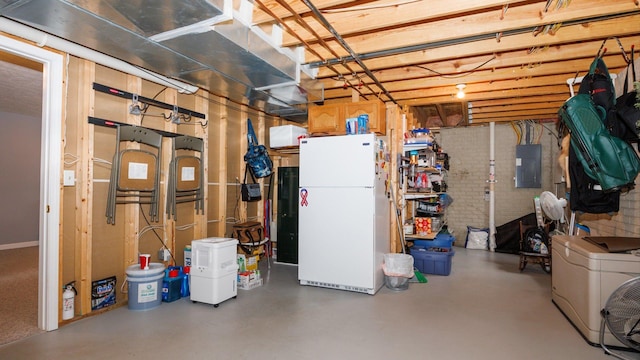 302 Gambel Ct, Normal, IL 61761 - unfinished basement with freestanding refrigerator, electric panel, and washer / dryer