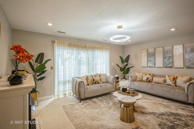 1109 Danvers Ct, Schaumburg, IL 60193 - living room featuring light carpet, recessed lighting, and baseboards