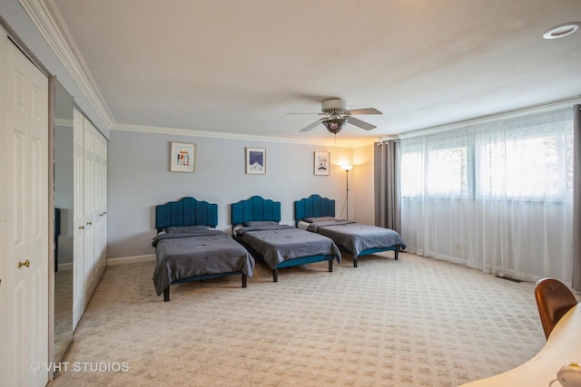 1109 Danvers Ct, Schaumburg, IL 60193 - bedroom featuring ornamental molding, light colored carpet, baseboards, and a ceiling fan