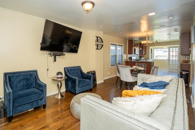 8743 S Constance Ave, Chicago, IL 60617 - living area with a chandelier, baseboards, wood finished floors, and recessed lighting