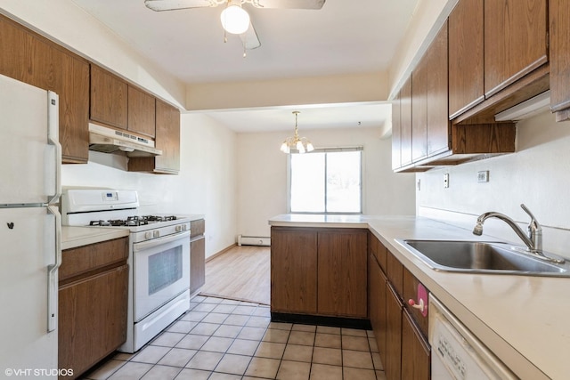 942 E Old Willow Rd Unit 101, Prospect Heights, IL 60070 - kitchen featuring white appliances, under cabinet range hood, a sink, a peninsula, and light countertops