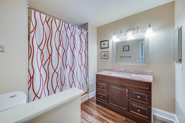 1163 Whispering Hills Dr, Naperville, IL 60540 - full bathroom with vanity, wood finished floors, and a shower with curtain