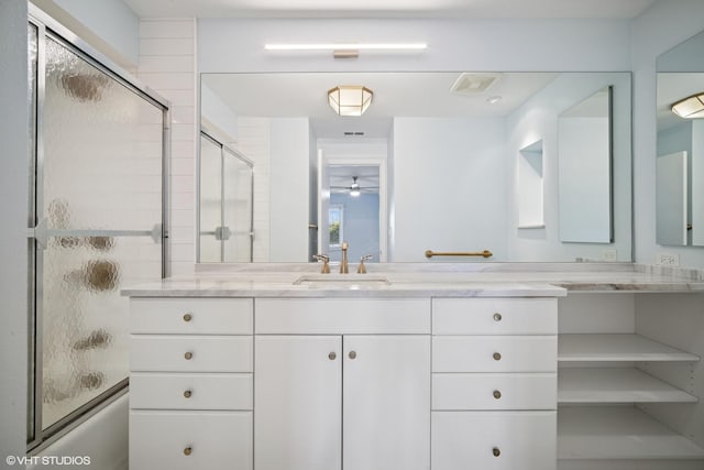 407 Ashland Ave Unit 6H, River Forest, IL 60305 - full bathroom featuring vanity, enclosed tub / shower combo, and a ceiling fan