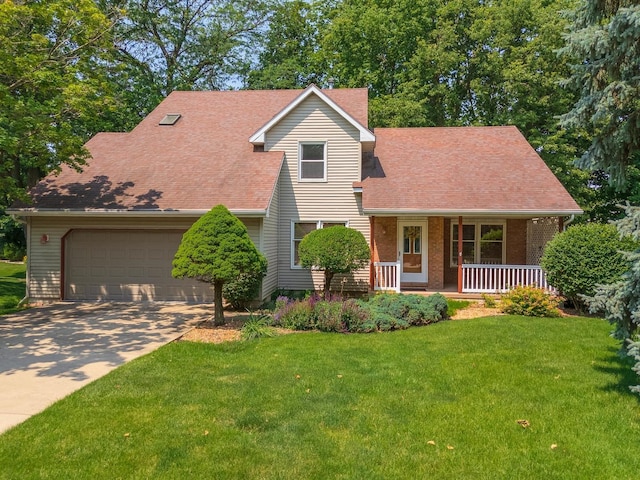 2321 Woodhavens Dr, Bloomington, IL 61701 - view of front facade with a front lawn, concrete driveway, covered porch, a garage, and roof with shingles