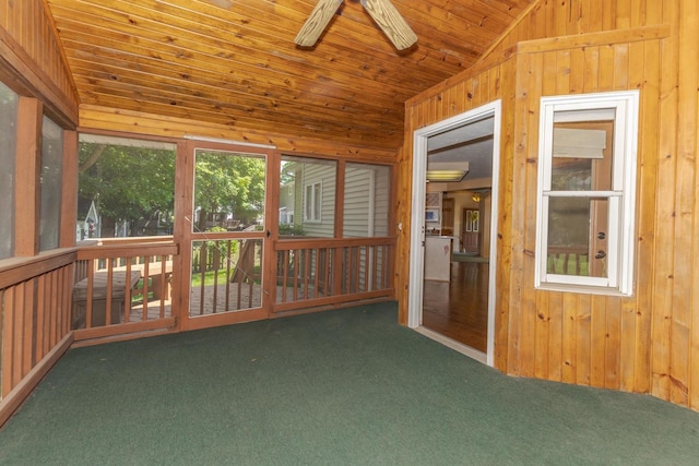2321 Woodhavens Dr, Bloomington, IL 61701 - unfurnished sunroom with lofted ceiling and a ceiling fan