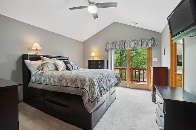 16212 Forest Ave, Oak Forest, IL 60452 - bedroom featuring light colored carpet, access to outside, lofted ceiling, and a ceiling fan