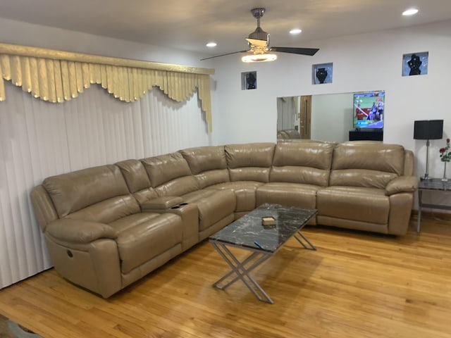 9323 S Normal Ave, Chicago, IL 60620 - living area featuring wood finished floors, ceiling fan, and recessed lighting