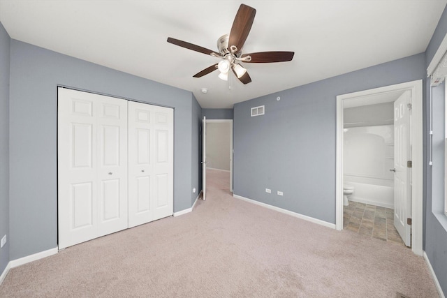1413 N Charles Ave, Naperville, IL 60563 - unfurnished bedroom with carpet floors, a closet, baseboards, a ceiling fan, and ensuite bathroom