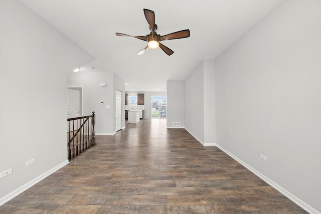 1413 N Charles Ave, Naperville, IL 60563 - unfurnished living room featuring a ceiling fan, dark wood-type flooring, and baseboards