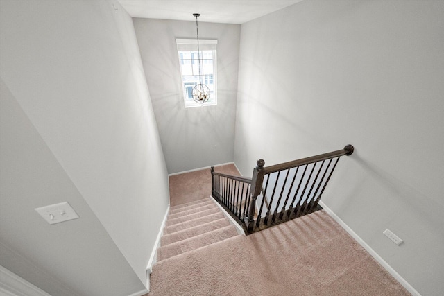 1413 N Charles Ave, Naperville, IL 60563 - stairway featuring carpet, baseboards, and a chandelier
