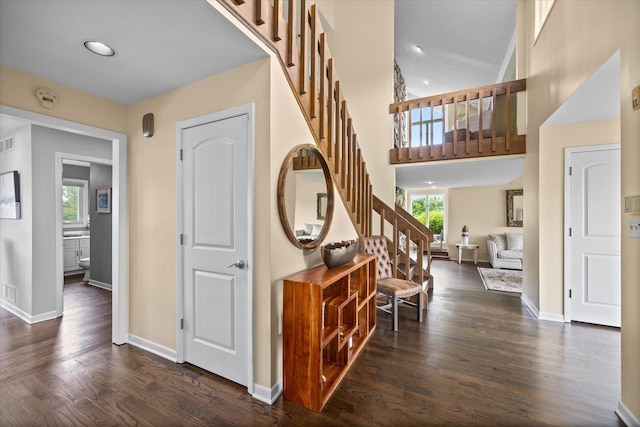 7 Surrey Rd, Lemont, IL 60439 - foyer with stairs, dark wood finished floors, baseboards, and recessed lighting
