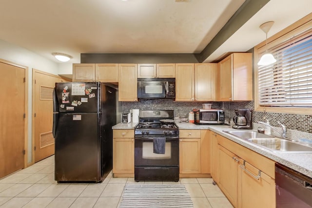 3159 W Washington Blvd, Chicago, IL 60612 - kitchen featuring black appliances, a sink, light brown cabinetry, and backsplash