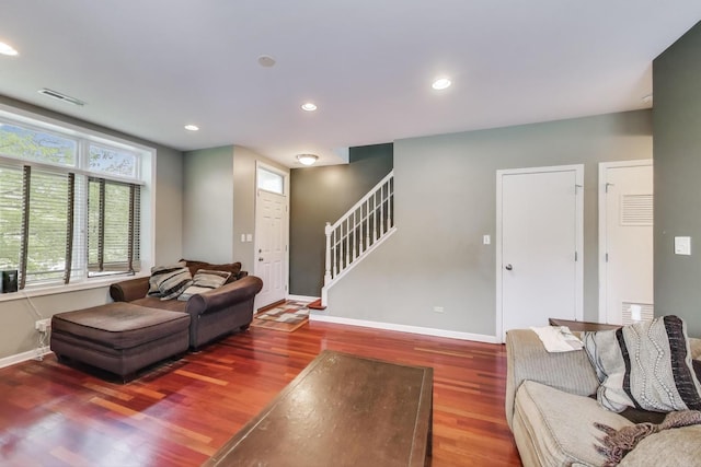 3159 W Washington Blvd, Chicago, IL 60612 - living room featuring wood finished floors, baseboards, stairway, and recessed lighting