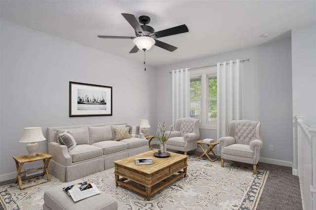 817 N Mohave Dr, Pontiac, IL 61764 - living room with baseboards, a ceiling fan, and light colored carpet