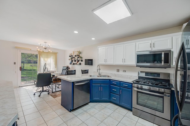 17964 Upland Dr, Tinley Park, IL 60487 - kitchen with stainless steel appliances, a sink, white cabinets, a peninsula, and recessed lighting