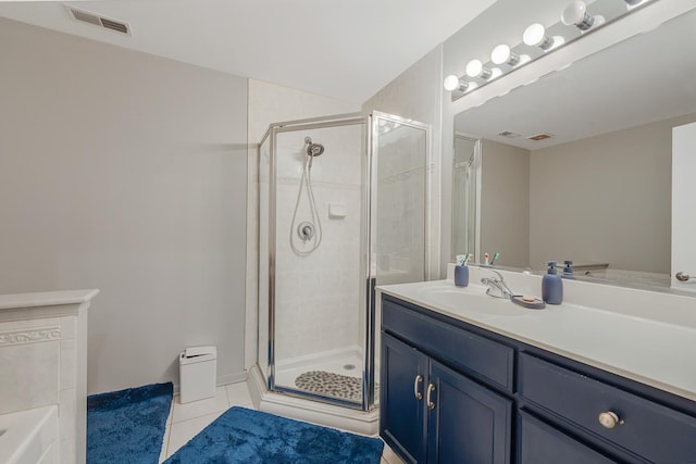 17964 Upland Dr, Tinley Park, IL 60487 - bathroom with a stall shower, tile patterned floors, vanity, and a bathtub