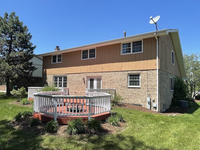 13153 W Pin Oak Dr, Homer Glen, IL 60491 - rear view of property with brick siding, a deck, a lawn, and cooling unit