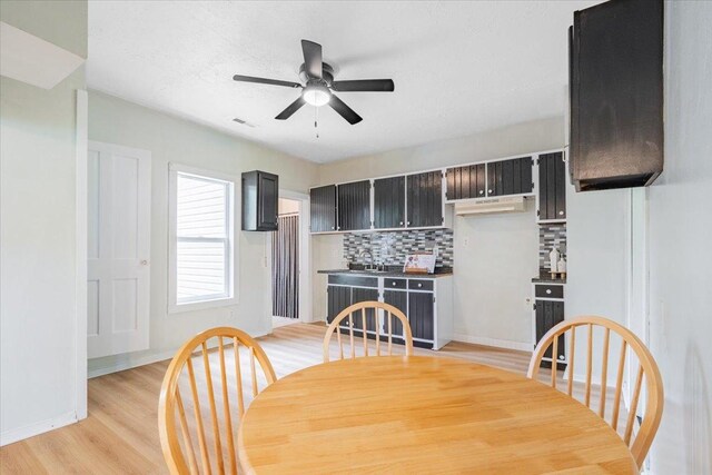 323 N 2nd Ave, Chenoa, IL 61726 - dining space featuring ceiling fan, light wood-type flooring, and baseboards