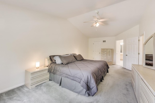 1400 Patrick Dr, Mundelein, IL 60060 - bedroom featuring vaulted ceiling, light carpet, baseboards, ceiling fan, and ensuite bath