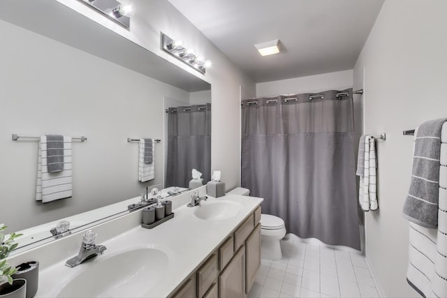 1400 Patrick Dr, Mundelein, IL 60060 - bathroom featuring tile patterned flooring, toilet, double vanity, a shower with curtain, and radiator heating unit