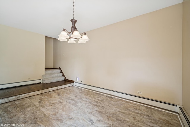 734 S Warren Ave, Palatine, IL 60074 - unfurnished room with a chandelier, stairway, and a baseboard heating unit