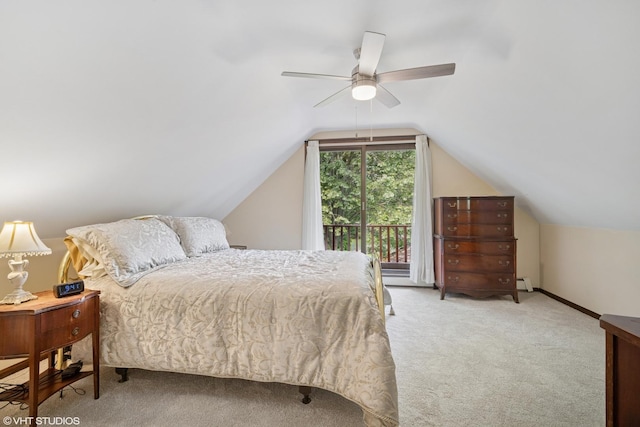734 S Warren Ave, Palatine, IL 60074 - bedroom with access to exterior, carpet floors, a baseboard radiator, lofted ceiling, and a ceiling fan