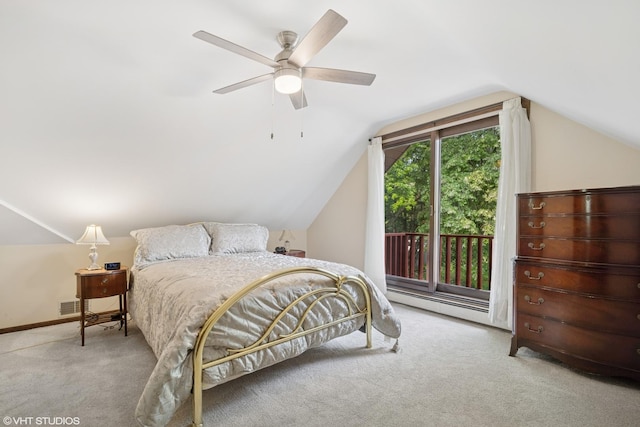 734 S Warren Ave, Palatine, IL 60074 - carpeted bedroom featuring lofted ceiling, baseboards, a ceiling fan, and access to exterior