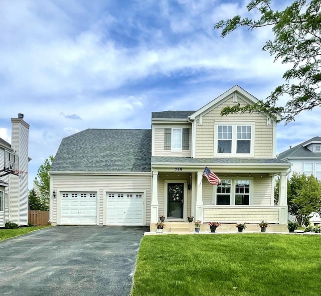 749 S Vintage Ln, Round Lake, IL 60073 - view of front of property with asphalt driveway, a garage, a porch, and roof with shingles