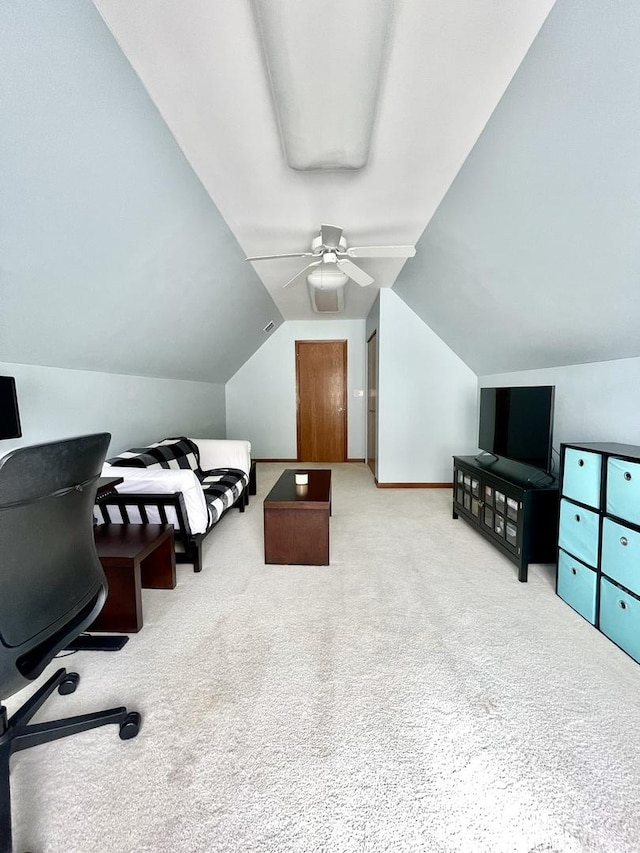 749 S Vintage Ln, Round Lake, IL 60073 - bedroom with carpet, vaulted ceiling, and a ceiling fan