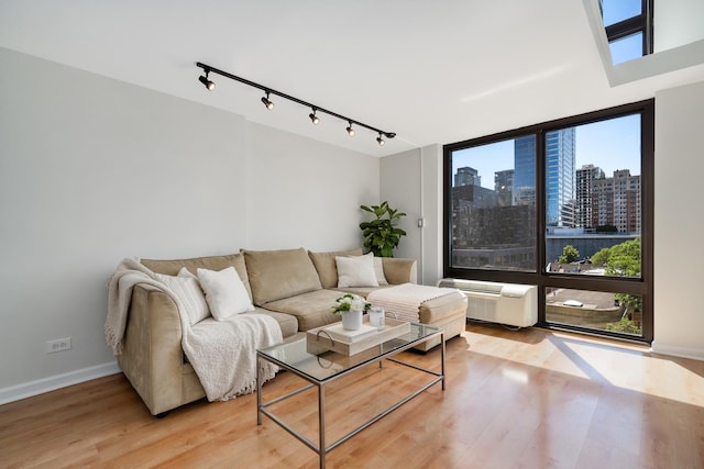 1221 N Dearborn St Unit 601S, Chicago, IL 60610 - living area featuring track lighting, light wood-type flooring, a city view, baseboards, and expansive windows