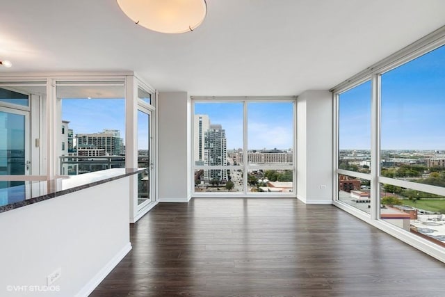 757 N Orleans St Unit 1509, Chicago, IL 60654 - unfurnished room with a city view, dark wood finished floors, healthy amount of natural light, floor to ceiling windows, and baseboards