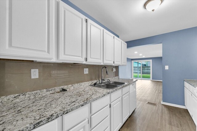 713 E Michigan Ave, Urbana, IL 61801 - kitchen featuring a sink, dishwashing machine, wood finished floors, and decorative backsplash