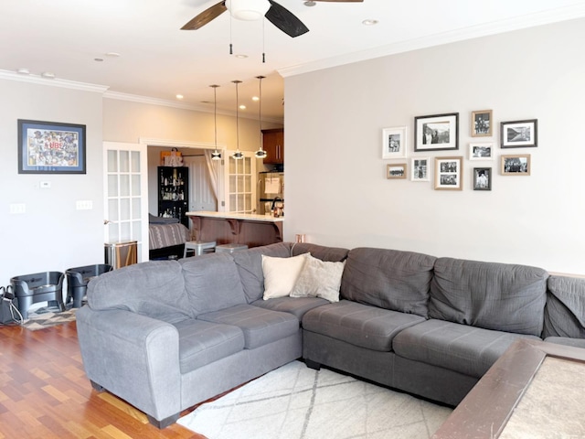 4950 N Western Ave Unit Ph2, Chicago, IL 60625 - living room with ceiling fan, light wood-style flooring, ornamental molding, and recessed lighting