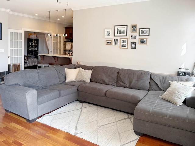 4950 N Western Ave Unit Ph2, Chicago, IL 60625 - living area with crown molding, light wood-style floors, and recessed lighting