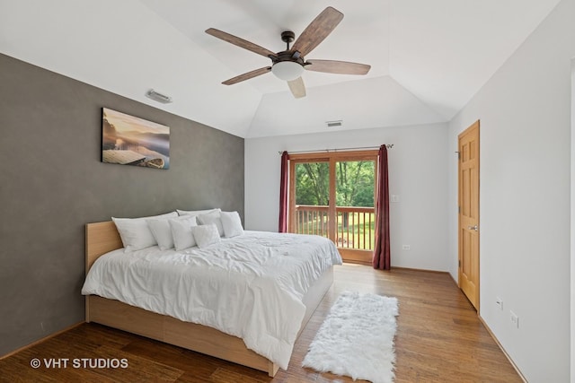 4335 Dewey Ave, Matteson, IL 60443 - bedroom with access to outside, wood finished floors, vaulted ceiling, and ceiling fan