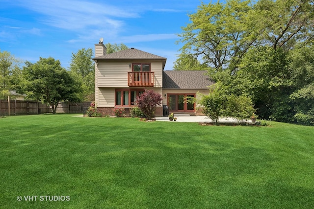 4335 Dewey Ave, Matteson, IL 60443 - back of property with a balcony, a chimney, french doors, a patio, and brick siding