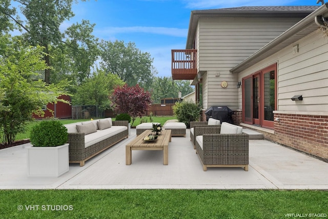 4335 Dewey Ave, Matteson, IL 60443 - patio / terrace with an outdoor living space, a patio, a fenced backyard, and a grill