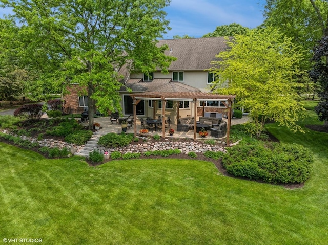 26874 N Countryside Lake Dr, Mundelein, IL 60060 - rear view of property featuring a pergola, a lawn, and a patio