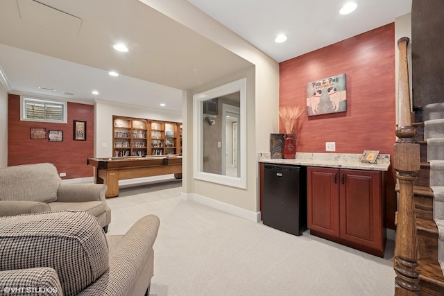 26874 N Countryside Lake Dr, Mundelein, IL 60060 - indoor bar featuring black dishwasher, baseboards, light carpet, and recessed lighting