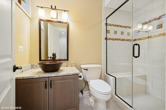26874 N Countryside Lake Dr, Mundelein, IL 60060 - bathroom featuring toilet, vanity, a stall shower, and tile patterned floors