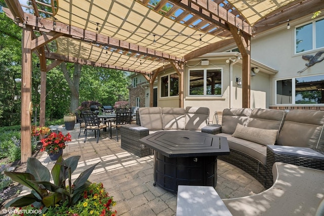 26874 N Countryside Lake Dr, Mundelein, IL 60060 - view of patio with an outdoor living space with a fire pit, a pergola, and outdoor dining area