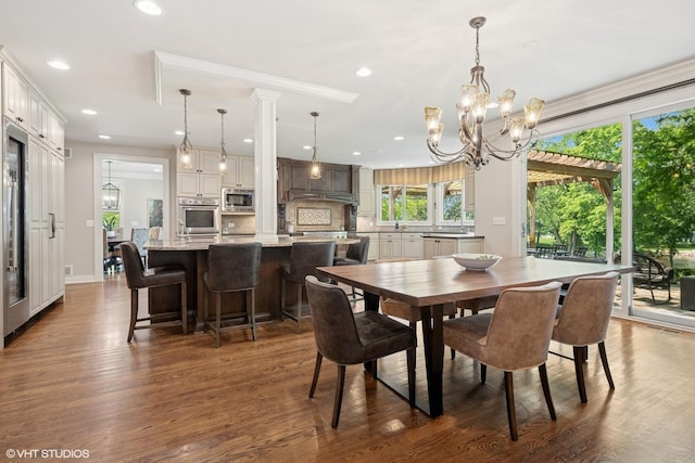 26874 N Countryside Lake Dr, Mundelein, IL 60060 - dining area featuring dark wood-style floors, a chandelier, and recessed lighting