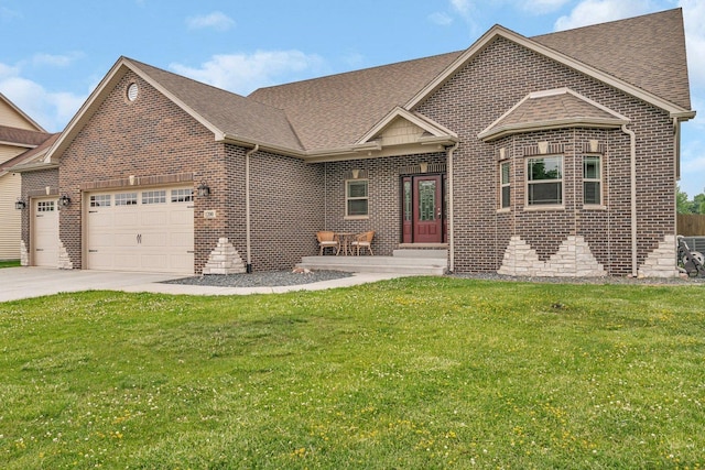 1200 Farmstone Dr, Diamond, IL 60416 - view of front of house with brick siding, an attached garage, and a front lawn