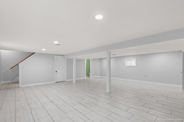 2312 S 1st Ave, North Riverside, IL 60546 - basement featuring recessed lighting, stairs, and baseboards
